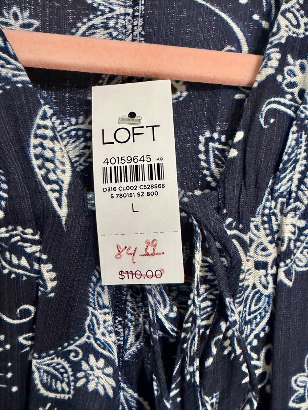 LOFT Navy and White Floral Maxi Dress with Tie Neck - Picture 4 of 4